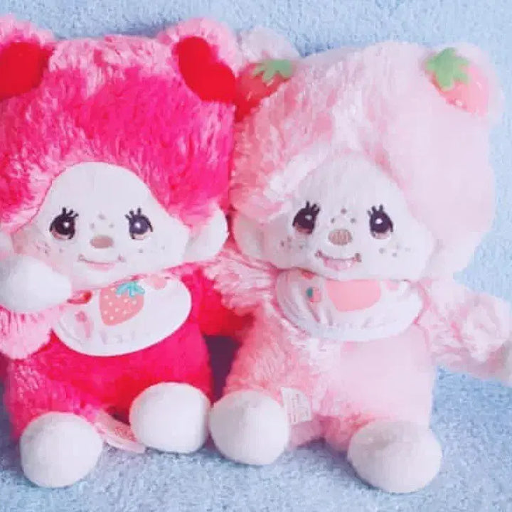 [BUNJANG] Vintage Strawberry Monchhichi Plush Doll Set (Genuine) / 고전 몬치치 딸기 봉제인형 세트 정품 새상품