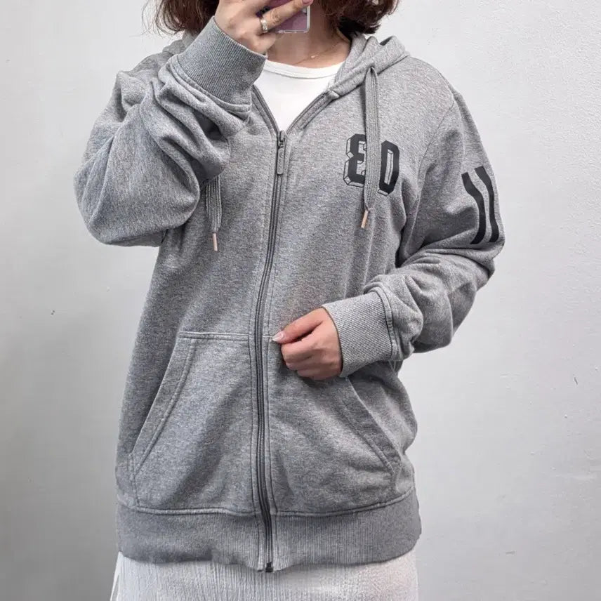 [BUNJANG] Adidas Back Printing Hooded Zip-Up Grey / [프립]110/아디다스 백 프린팅 후드집업 그레이
