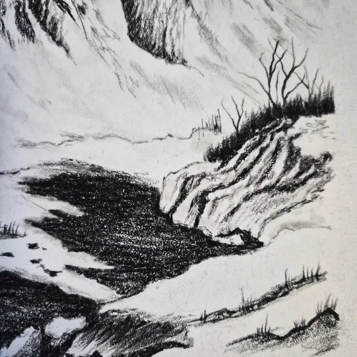 [BUNJANG] Wu Guanzhong Charcoal Drawing Landscape Artwork / 우관중 필 설경 산수 목탄화 육필 그림 골동품 수집품 미술품
