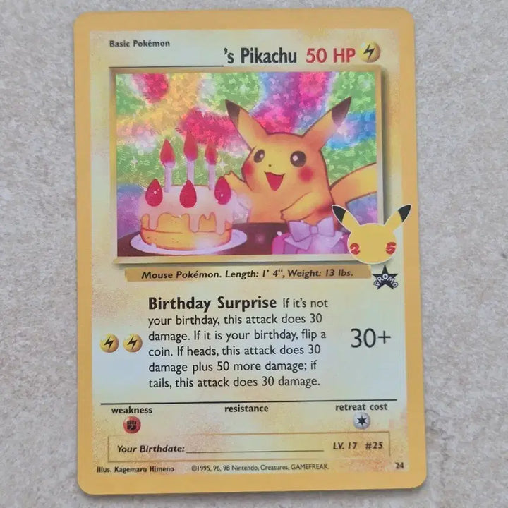 [BUNJANG] Pokemon 25th Anniversary Pikachu Birthday Card (North American Edition) / [북미판] 포켓몬 생일 피카츄 25주년 기념 카드