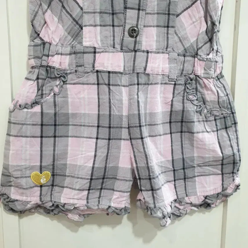 [BUNJANG] 80 Checkered Overalls Shorts Pink / 80 체크무늬 멜빵 반바지 핑크