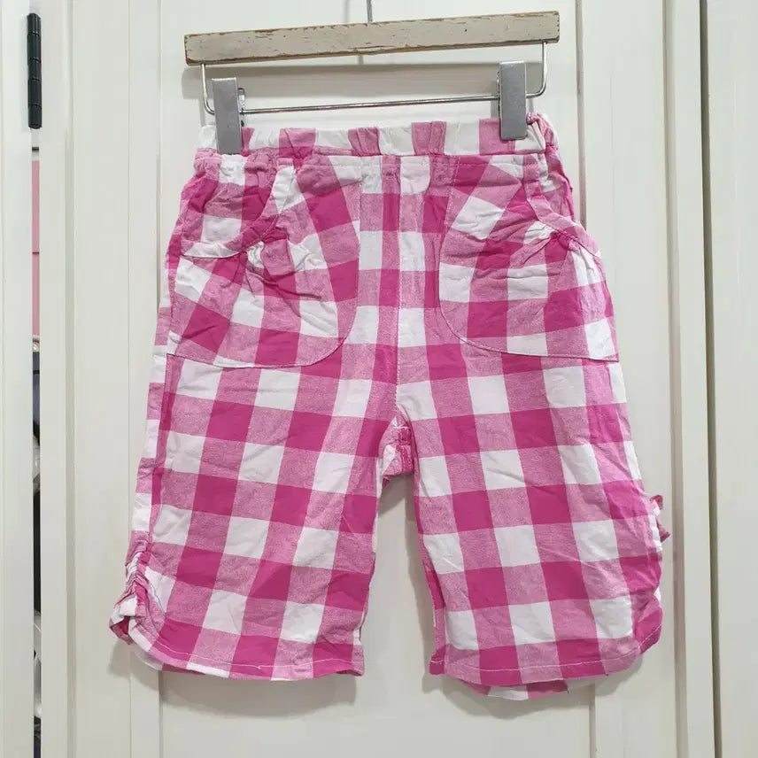 [BUNJANG] 120 Checkered 7-Length Shorts Pink / 120 체크무늬 7부 반바지 핑크