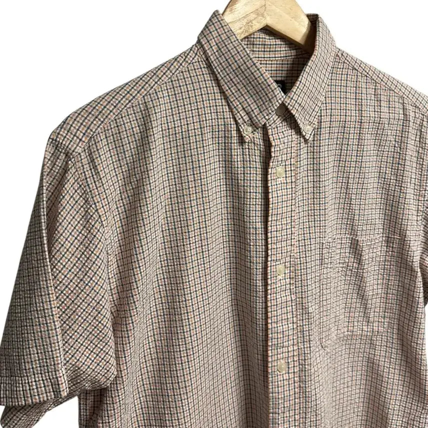 [BUNJANG] Uniqlo 90s Japanese Edition Seersucker Cotton Check Short Sleeve Shirt - M / 90s 유니클로 일본판 시어서커 코튼 체크 반팔 셔츠 M size