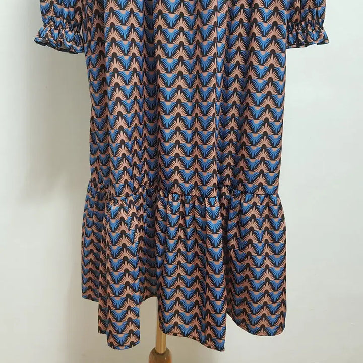 [BUNJANG] Patterned V-neck Dress (Size 77) / 5973/브이넥원피스 여 77사이즈 패턴원피스/내옷방
