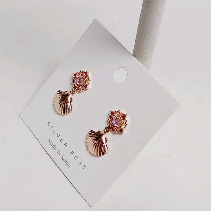 [BUNJANG] Pink Gold Clam Cubic Earrings / 핑크골드빛 조개 큐빅 귀걸이