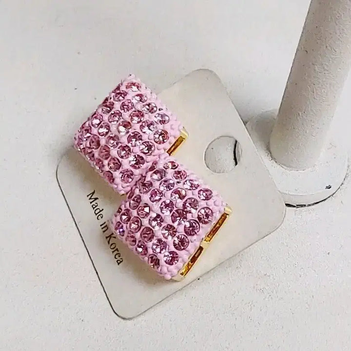 [BUNJANG] Pink Square Cubic Earrings / 핑크 사각 큐빅 귀걸이