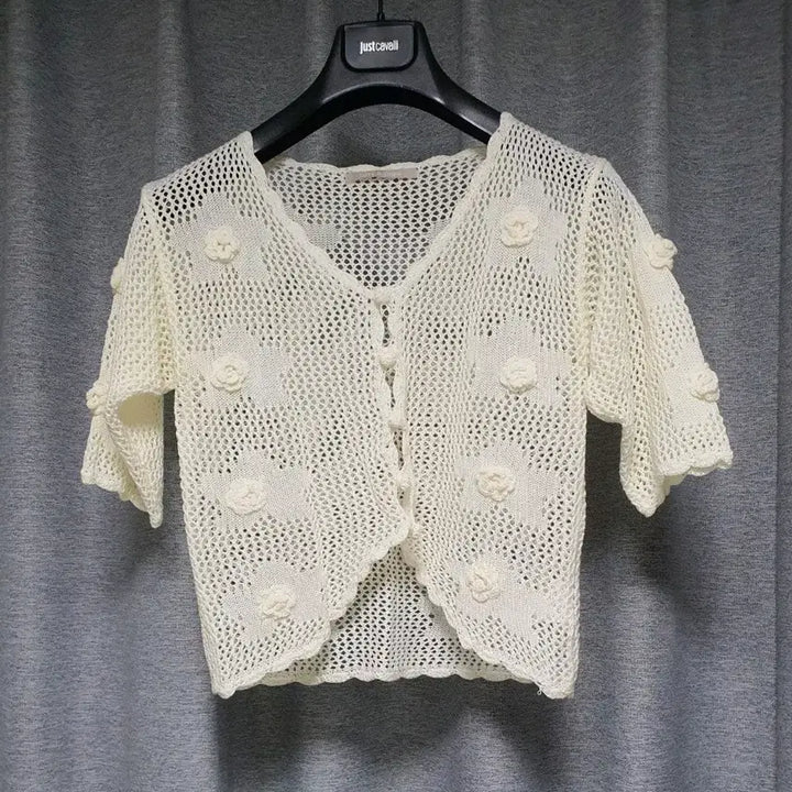 [BUNJANG] Love N Show Crochet Flower Point Cardigan Ivory XS-S / love n show러브앤셔 크로쉐 뜨게 플라워포인트 가디건 f xs~s