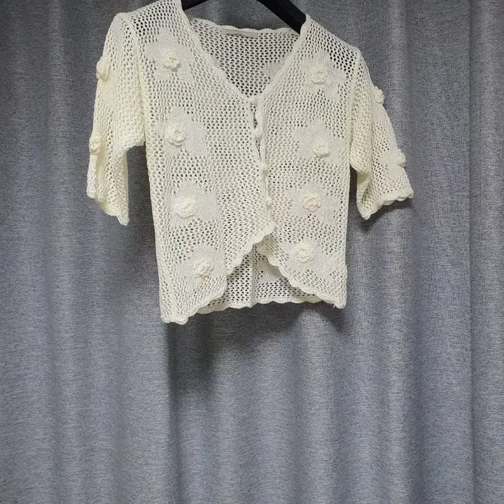 [BUNJANG] Love N Show Crochet Flower Point Cardigan Ivory XS-S / love n show러브앤셔 크로쉐 뜨게 플라워포인트 가디건 f xs~s