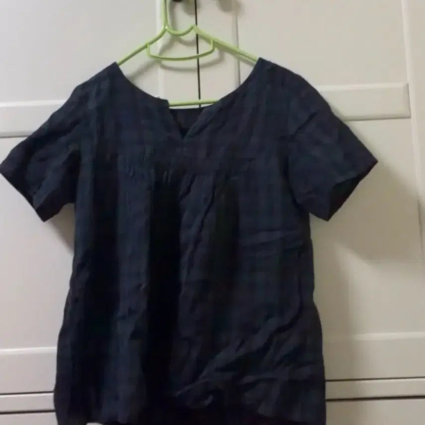 [BUNJANG] Coco Mori Camo Check Short Sleeve Blouse / 체크 반팔 블라우스 코코모리 카메