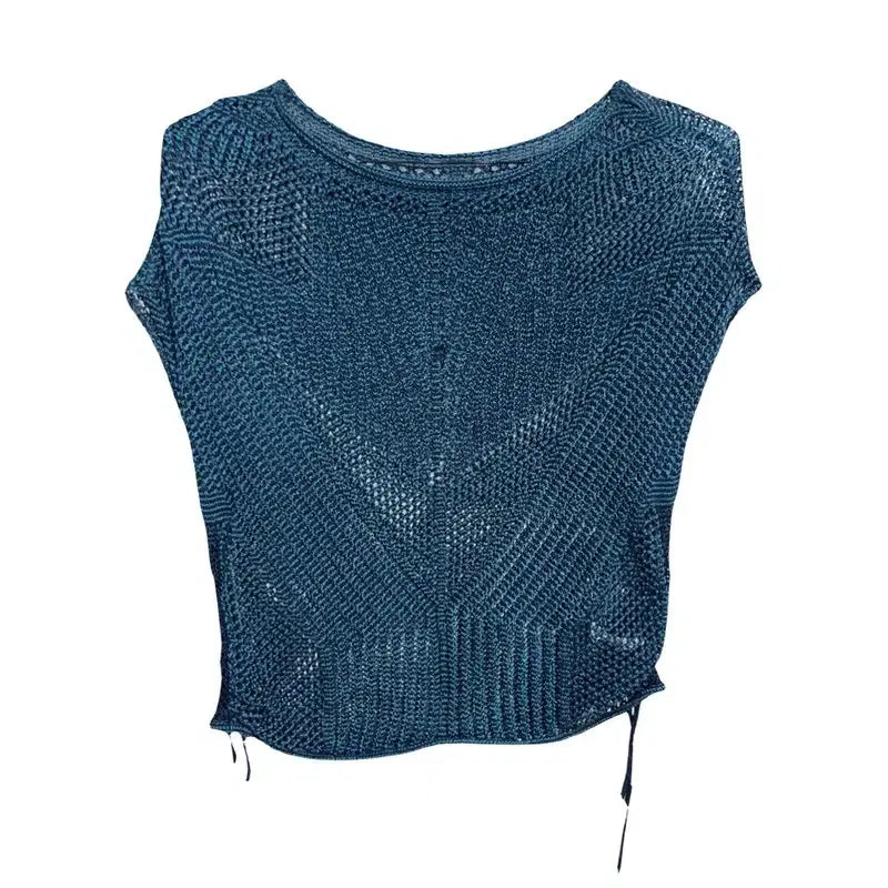 [BUNJANG] Unique Knit Vest - Deep Blue Mesh Punch Vest / 믹스 짜임 시스루 딥블루 유니크 니트 베스트  그물 펀칭 조끼