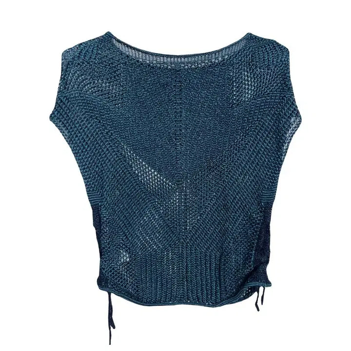[BUNJANG] Unique Knit Vest - Deep Blue Mesh Punch Vest / 믹스 짜임 시스루 딥블루 유니크 니트 베스트  그물 펀칭 조끼