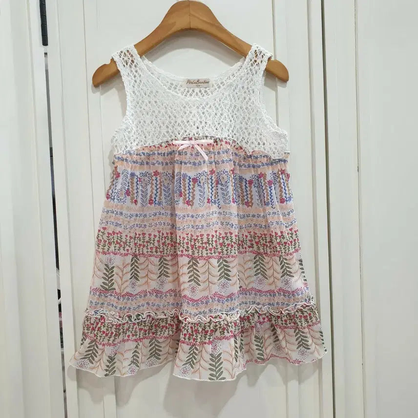 [BUNJANG] Perla Bambini 120 White Patterned Dress / 120 페를라 밤비니 원피스 화이트 패턴