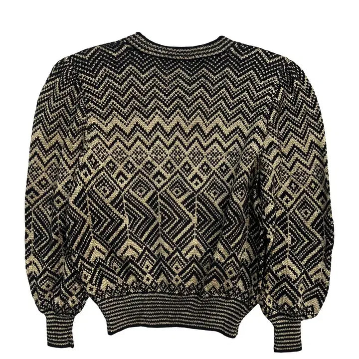 [BUNJANG] Geometric Jacquard Puff Sleeve Knit / 기하학적 자카드 패턴 퍼프 소매 니트 에스닉 자카드 퍼프 숄더 니트