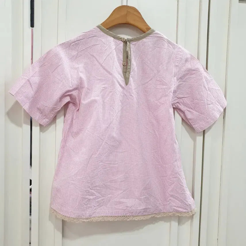 [BUNJANG] Checkered Short Sleeve Blouse Pink Size 120 / 120 체크무늬 반팔 블라우스 핑크색