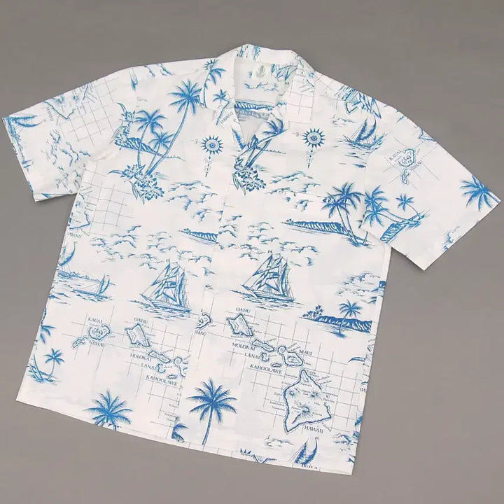 [BUNJANG] Royal Hawaiian Creations Old Hawaiian Shirt Map &amp; Sailboat Pattern / RoyalCreations 90&