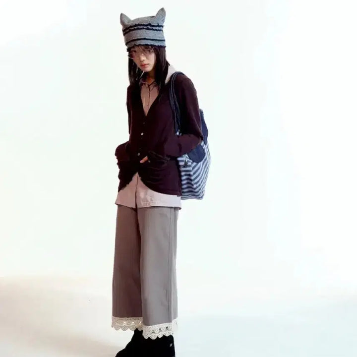 [BUNJANG] KOSEIO Knit Lace Pants Ash Brown / 코이세이오 니트 레이스 팬츠 애쉬브라운 1(공홈 품절)