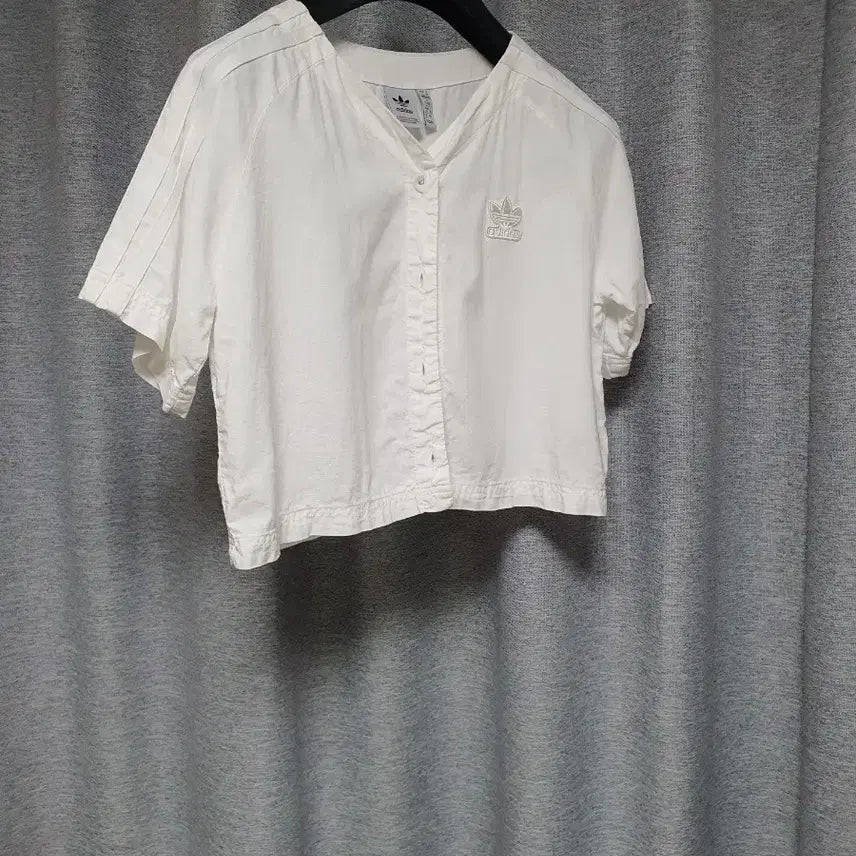 [BUNJANG] Adidas Linen Blend Baseball Cropped Button Jacket - Size S / adidas 아디다스 베이스볼 린넨 혼방 크롭 버튼 티셔츠 자켓 s