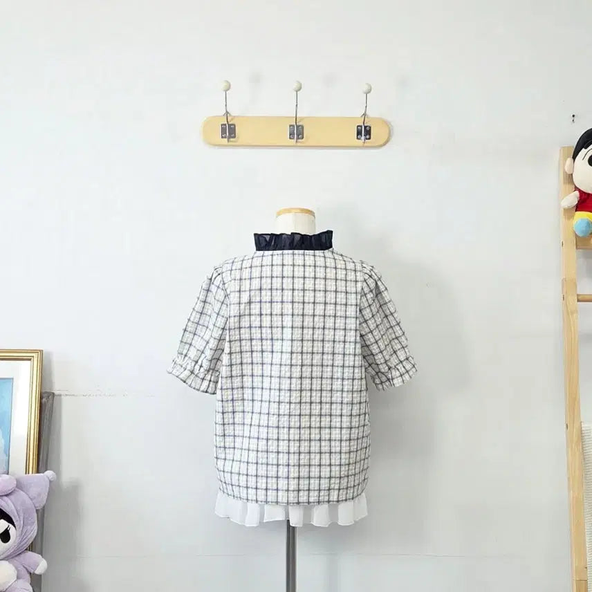 [BUNJANG] Wished Navy Check Blouse / 빈티지 만원샵 wished 네이비 체크 블라우스