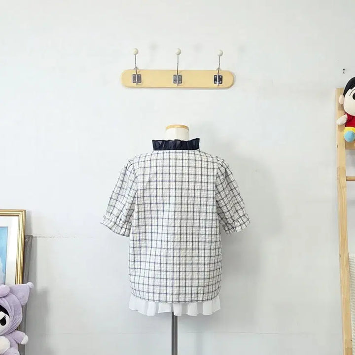 [BUNJANG] Wished Navy Check Blouse / 빈티지 만원샵 wished 네이비 체크 블라우스