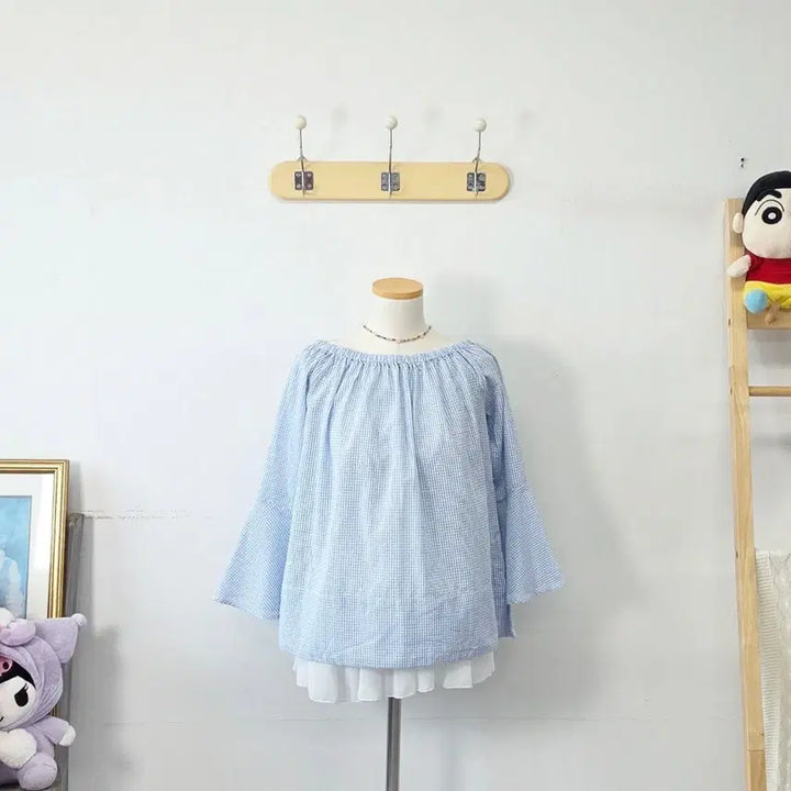 [BUNJANG] MANGO Sky Blue Check Blouse / 빈티지 만원샵 MANGO 스카이블루 체크 블라우스