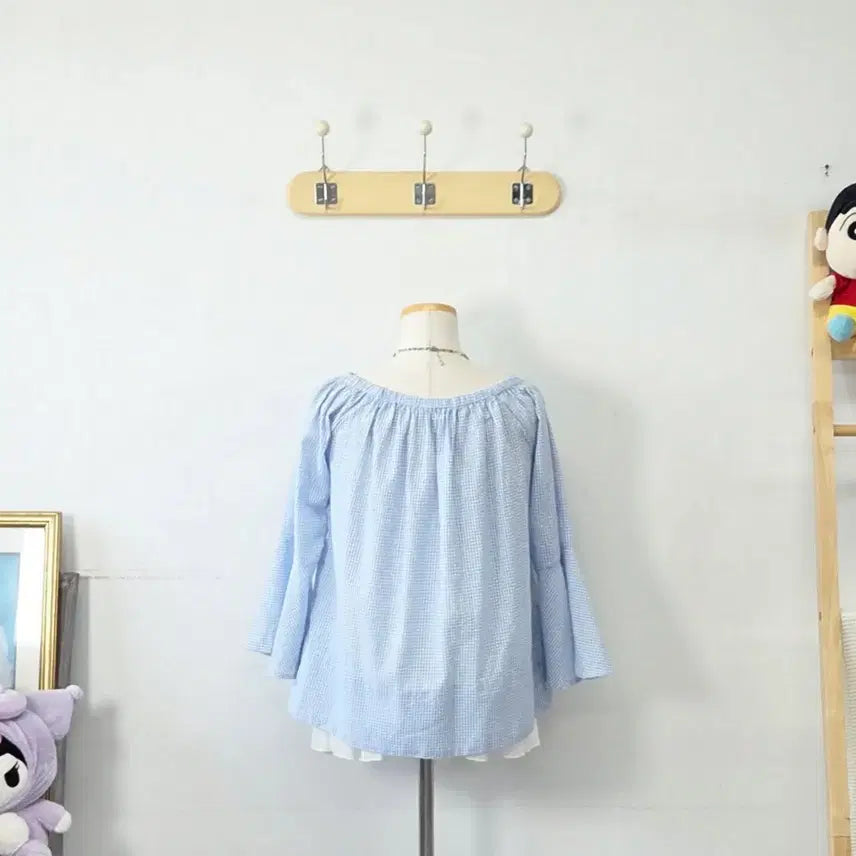 [BUNJANG] MANGO Sky Blue Check Blouse / 빈티지 만원샵 MANGO 스카이블루 체크 블라우스