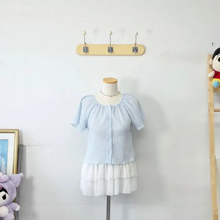 [BUNJANG] Vintage Sky Blue Lovely Blouse / 빈티지 만원샵 스카이블루 러블리 블라우스