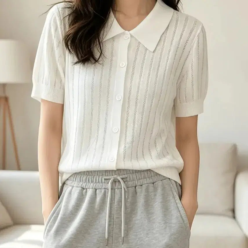 [BUNJANG] Cool Collar Knit Top / 새옷)시원한 카라니트