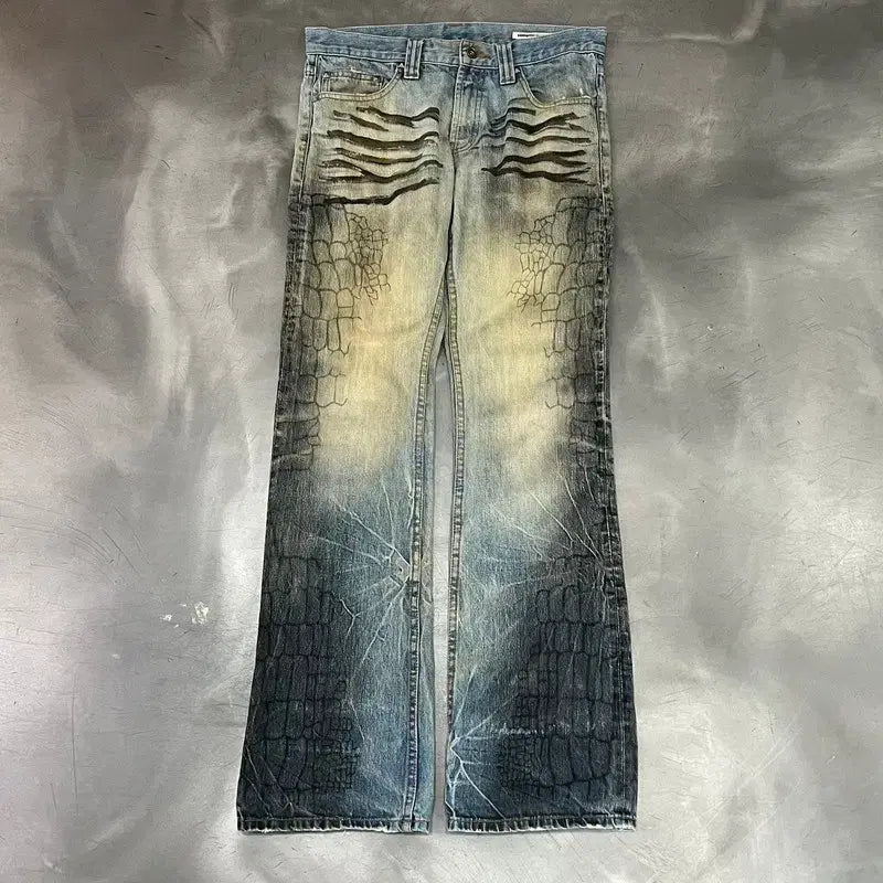 [BUNJANG] SEMANTIC DESIGN Printing Bootcut Denim Pants / SEMANTICDESIGN 프린팅 부츠컷 데님팬츠 y18087