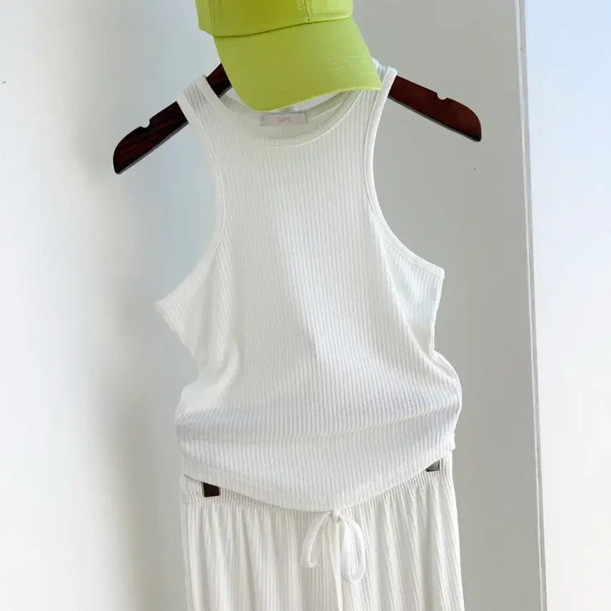 [BUNJANG] Soft Ribbed Tank Top + Pants Set - Ivory / 교신안함)소프트 골지 나시+팬츠 세트-아이보리