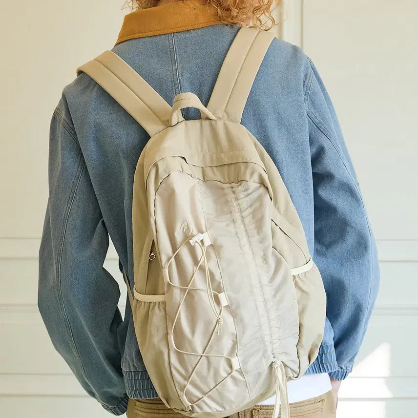 [BUNJANG] Waikei Half String Nylon Backpack Beige / 와이케이 하프 스트링 나일론 백팩 베이지
