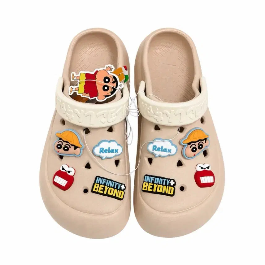 [BUNJANG] Crayon Shin-chan Beige Crocs Slides (New) / (새상품) 짱구 크록스 슬리퍼 베이지