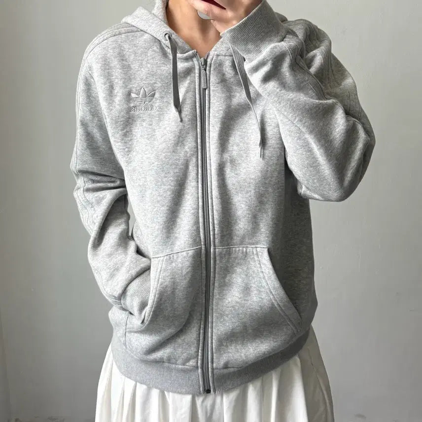[BUNJANG] Adidas Grey Hooded Zip-up Sweatshirt / [XL] 아디다스 그레이 후드집업