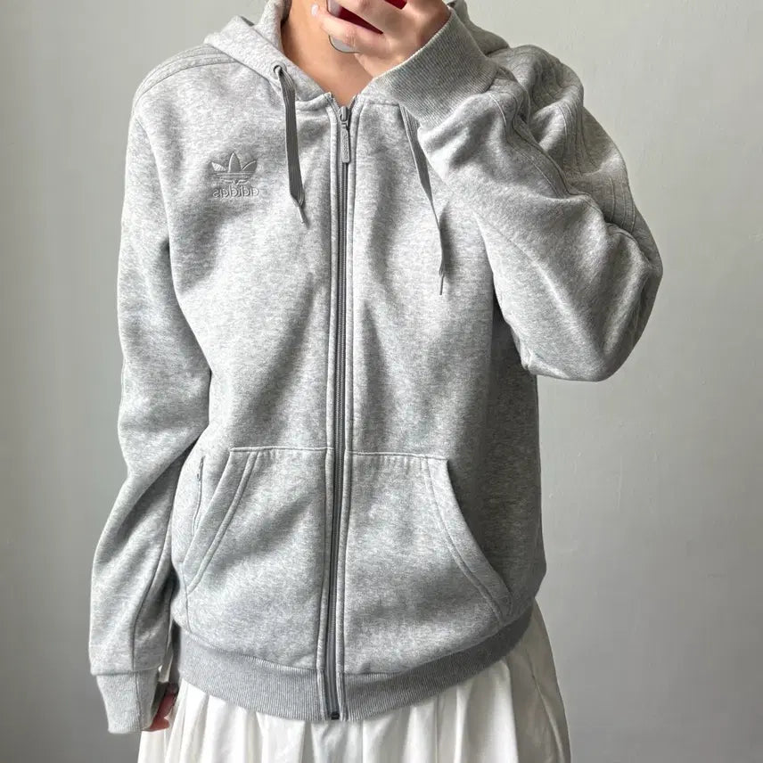 [BUNJANG] Adidas Grey Hooded Zip-up Sweatshirt / [XL] 아디다스 그레이 후드집업