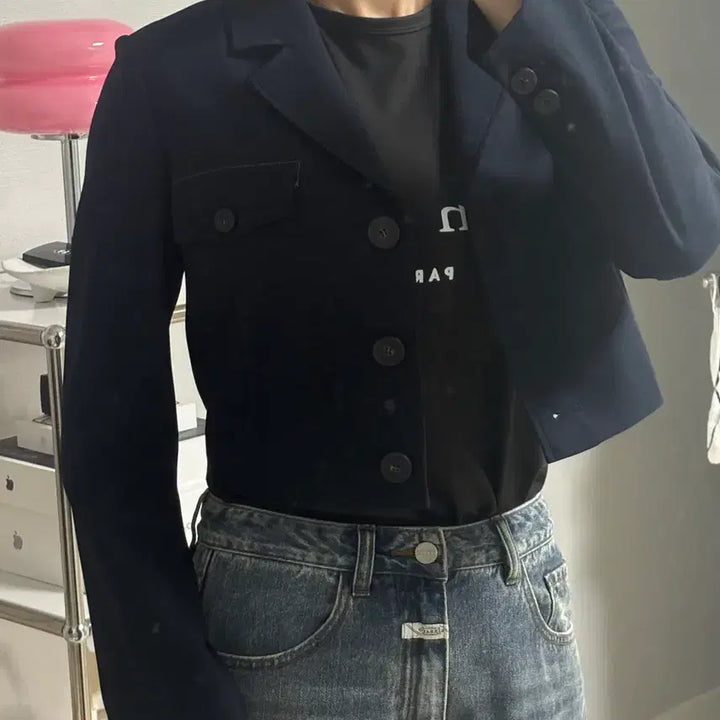 [BUNJANG] It Michaa Navy Cropped Jacket Size 55 / 잇미샤 네이비 크롭 자켓 55