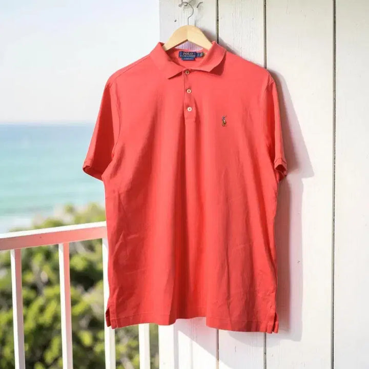 [BUNJANG] Polo Ralph Lauren Classic Fit Coral Red Pony Embroidery Cotton Polo Shirt L / 폴로 랄프로렌 기능성 카라티 M0735