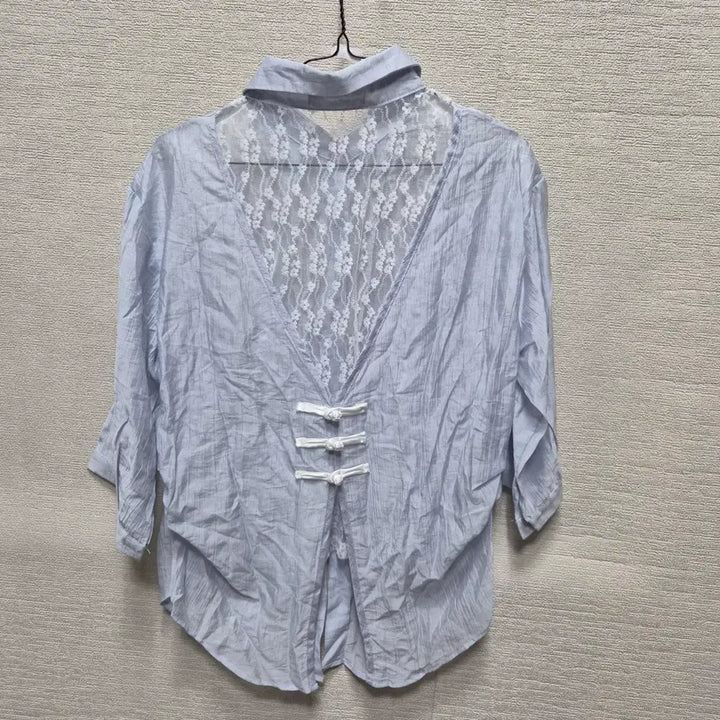 [BUNJANG] Sky Blue Lace Shirt (Size L) / 아264 레이스 셔츠