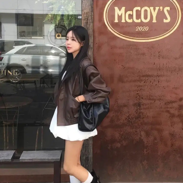 [BUNJANG] Brown Leather Jacket / 브라운 레더 자켓