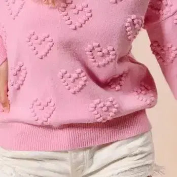 [BUNJANG] Pink Heart Embossed Knit Sweater / 핑크 하트 엠보 니트 수입
