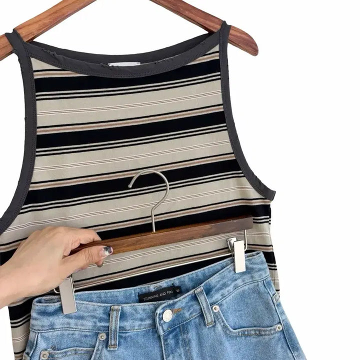 [BUNJANG] Vintage Stripe Sleeveless Top - Beige / 교신안함)스트라이프 빈티지 나시-베이지