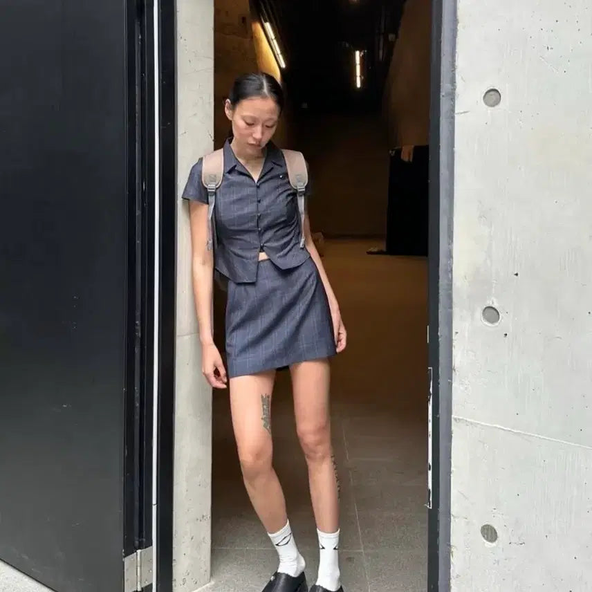 [BUNJANG] MSCHF Check Shirt &amp; Check Skirt Set / 이번 주만 이 가격) 미스치프 셋업 체크 셔츠 &amp; 체크 스커트