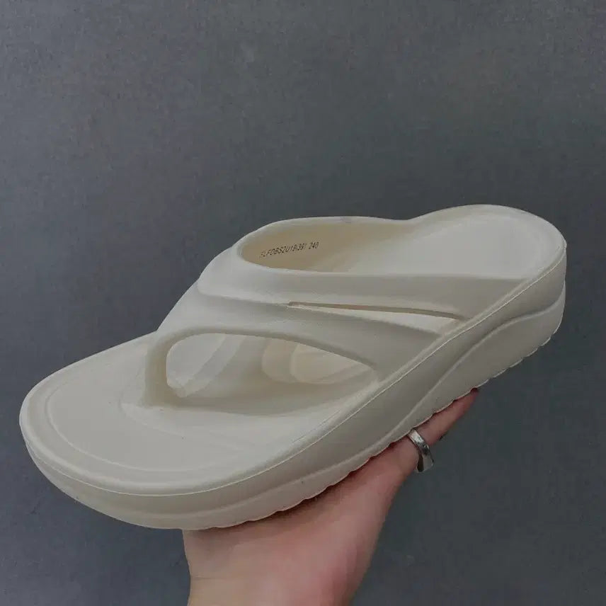 [BUNJANG] Fold Label Platform Flip-Flop Slippers - Ivory, 240mm / [새상품/박스포함] 폴더라벨 키높이 쪼리 슬리퍼 240mm (아이보리)