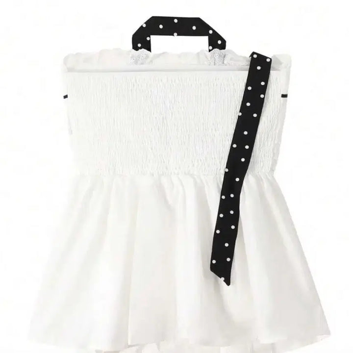 [BUNJANG] Mori Girl Ribbon Sleeveless Blouse with Polka Dot Tie / 모리걸 리본 블라우스 나시