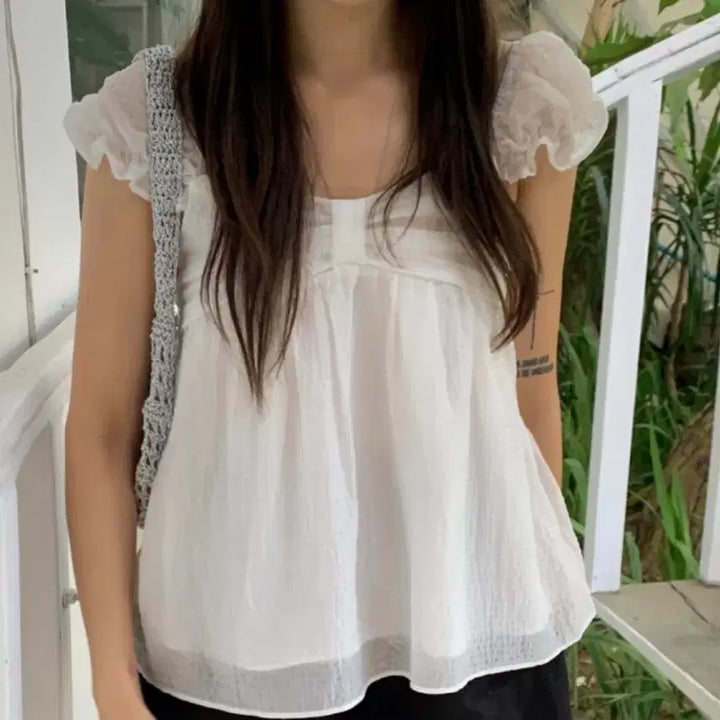 [BUNJANG] Puff Sleeve Blouse White / 퍼프 소매 블라우스 화이트