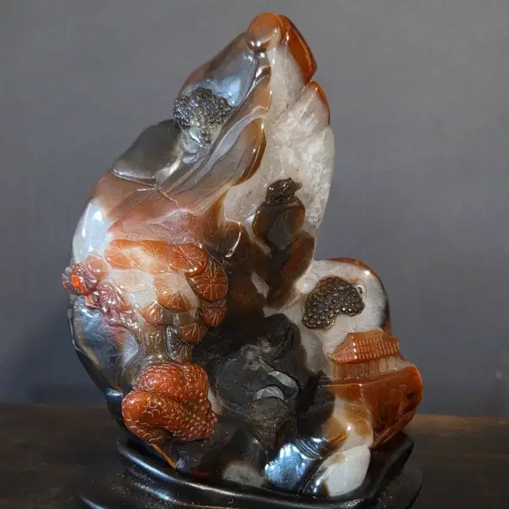 [BUNJANG] Red Agate Carved Artwork with Wooden Stand / 홍 마노옥 조각작품