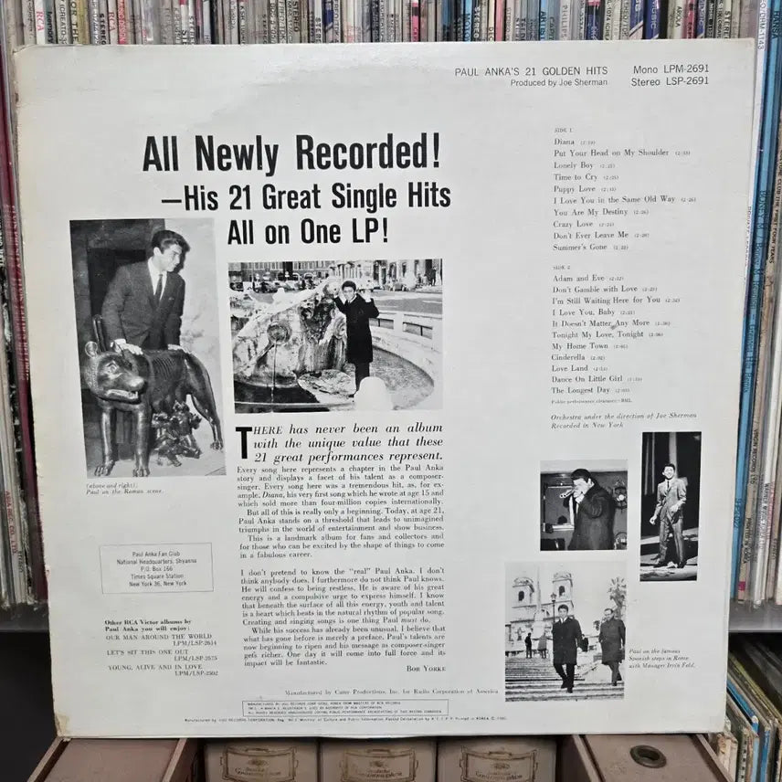 [BUNJANG] Paul Anka 21 Golden Hits LP Vinyl Record / 폴 앵카 21 골든 히트 LP판