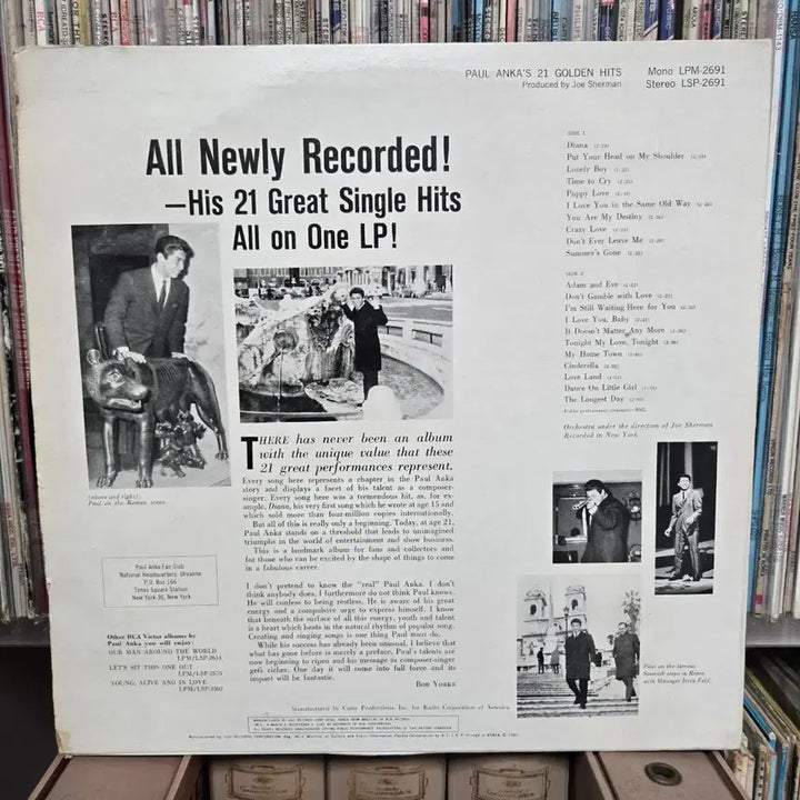 [BUNJANG] Paul Anka 21 Golden Hits LP Vinyl Record / 폴 앵카 21 골든 히트 LP판