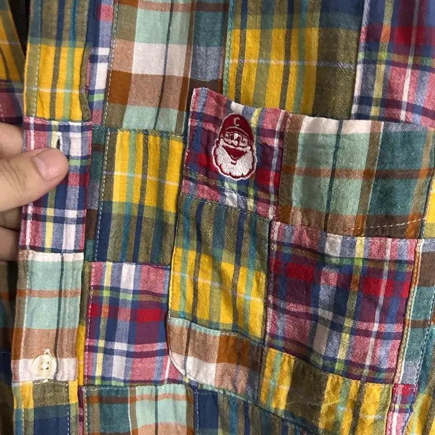 [BUNJANG] Captain Santa Patchwork Madras Check Button-Down Shirt / 캡틴 산타 패치워크 마드라스 체크 남방 셔츠