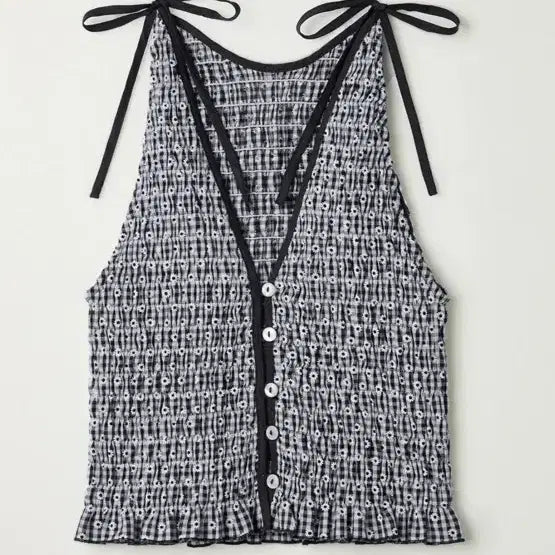 [BUNJANG] Aprilpoolday Amelie Smock Top Black Daisy Gingham / 에이프릴풀데이 아멜리 스목탑 블랙 데이지 깅엄