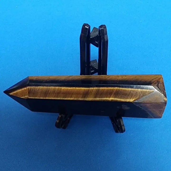 [BUNJANG] Natural Crystal Tiger Eye Hexagonal Pillar with Stand / 천연크리스탈 호안석 육각기둥+받침대