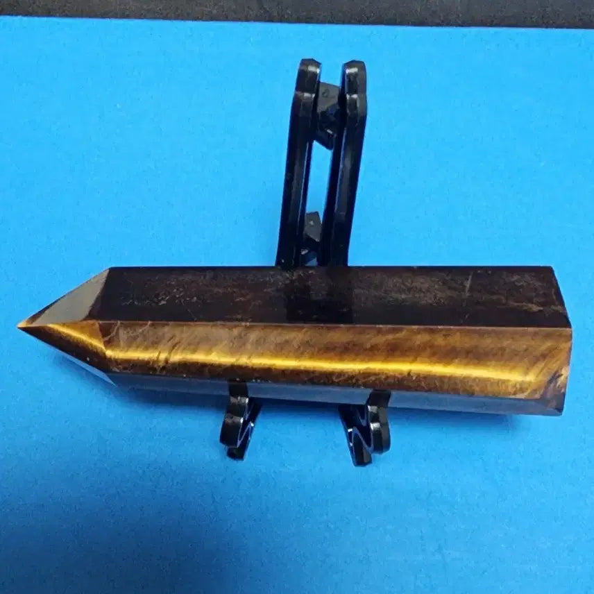 [BUNJANG] Natural Crystal Tiger Eye Hexagonal Pillar with Stand / 천연크리스탈 호안석 육각기둥+받침대